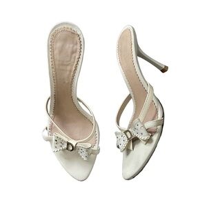 Vintage Dior 2000s White ‘D’ Bow Sandal Mule Heels